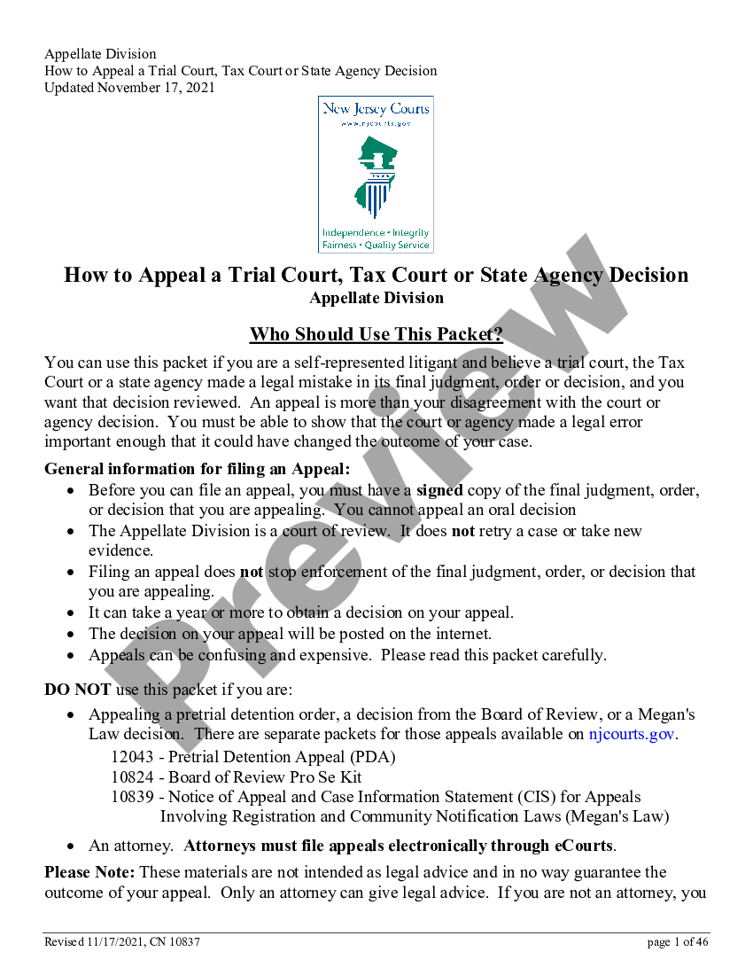 New Jersey Pro Se Kit Appellate Division | US Legal Forms