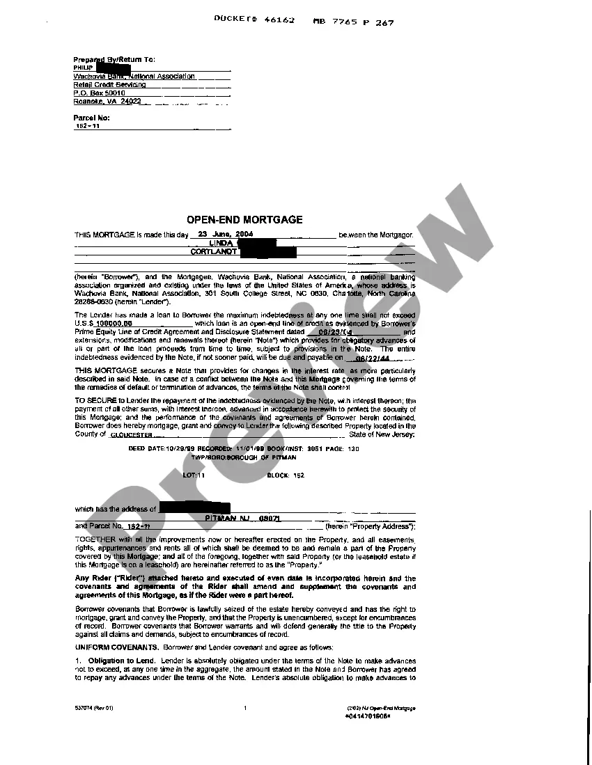 Preview Open-End Mortgage