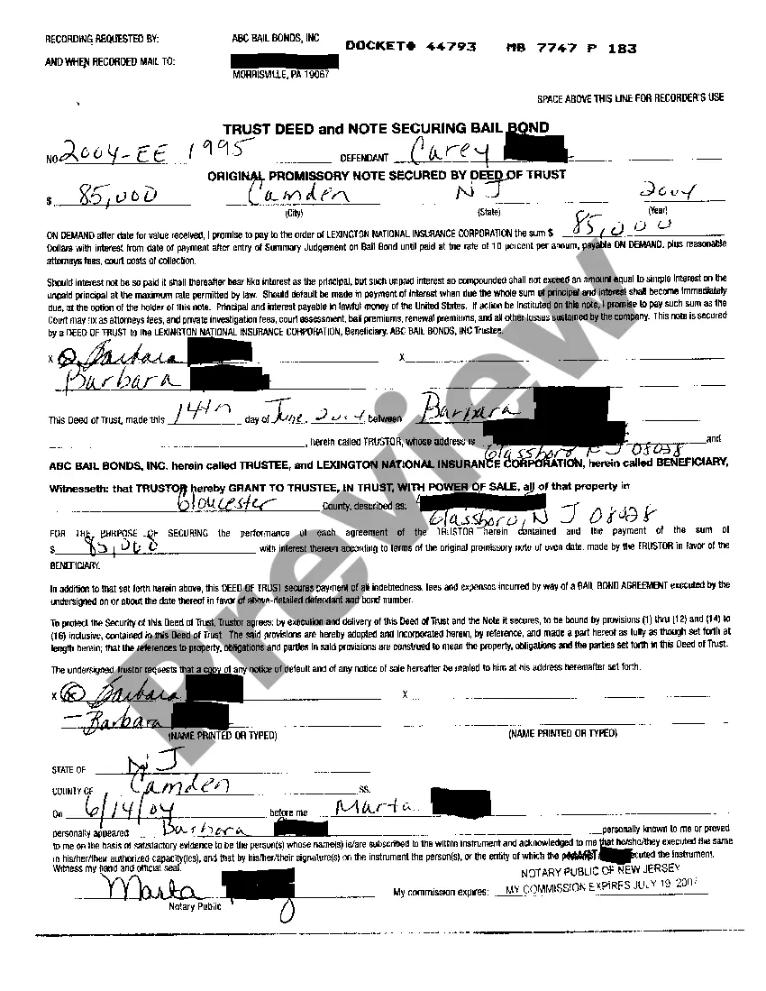 Preview Trust Deed and Note Securing Bail Bond
