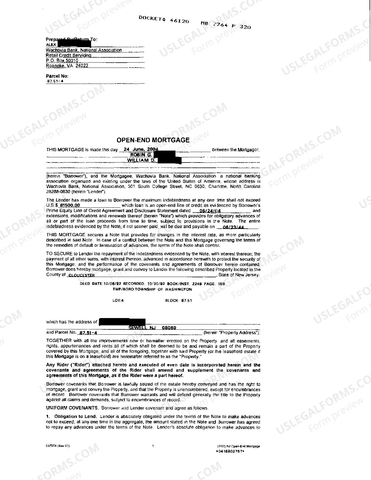 Preview Open End Mortgage