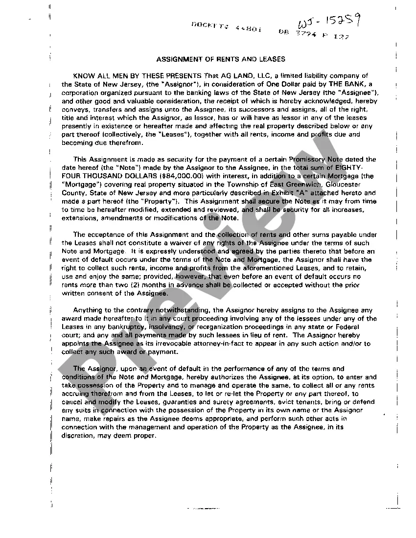 Preview Assignment Of Rents and Leases