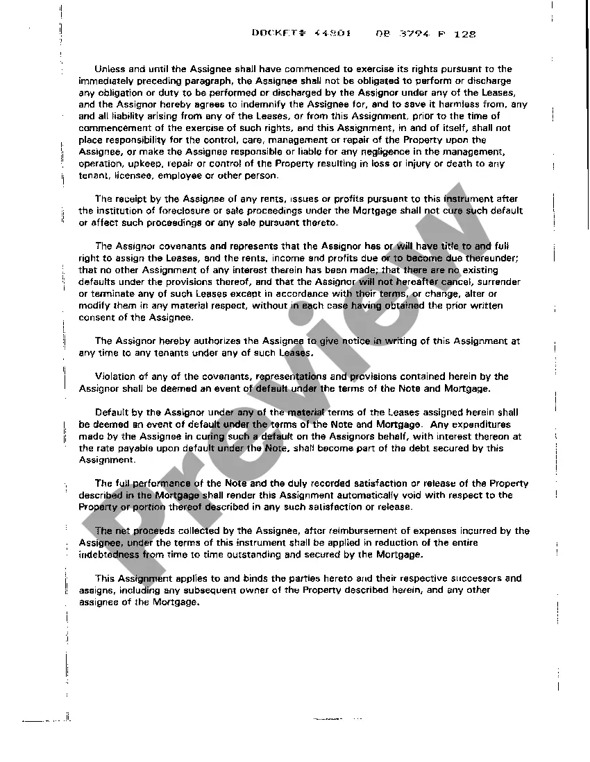 Preview Assignment Of Rents and Leases