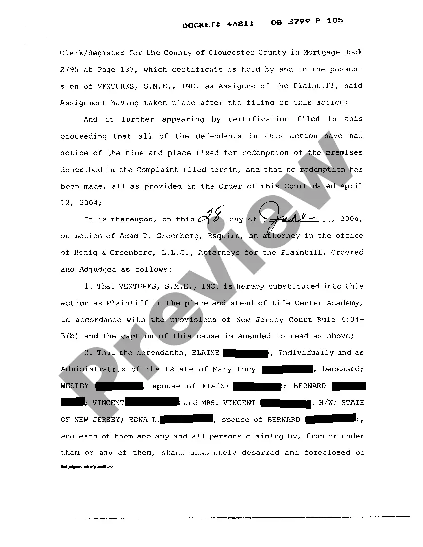 Preview Final Judgment of Tax Sale Certificate Foreclosure and Substituting Plaintiff Pursuant