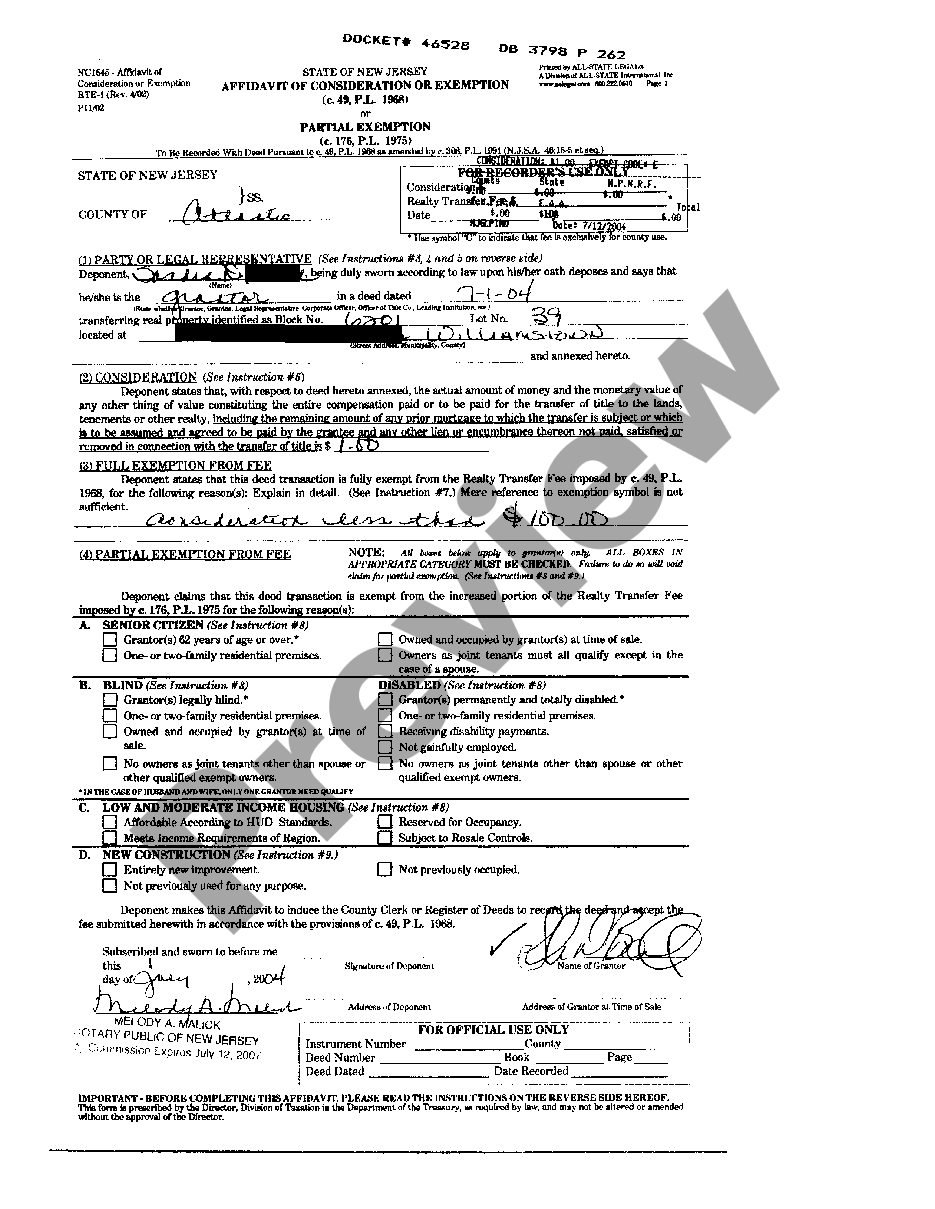 Affidavit Of Consideration For Use By Seller | US Legal Forms