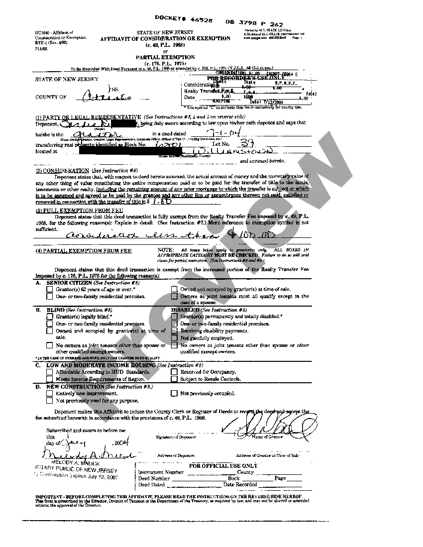 New Jersey Deed Between Individual and Married Couple with 