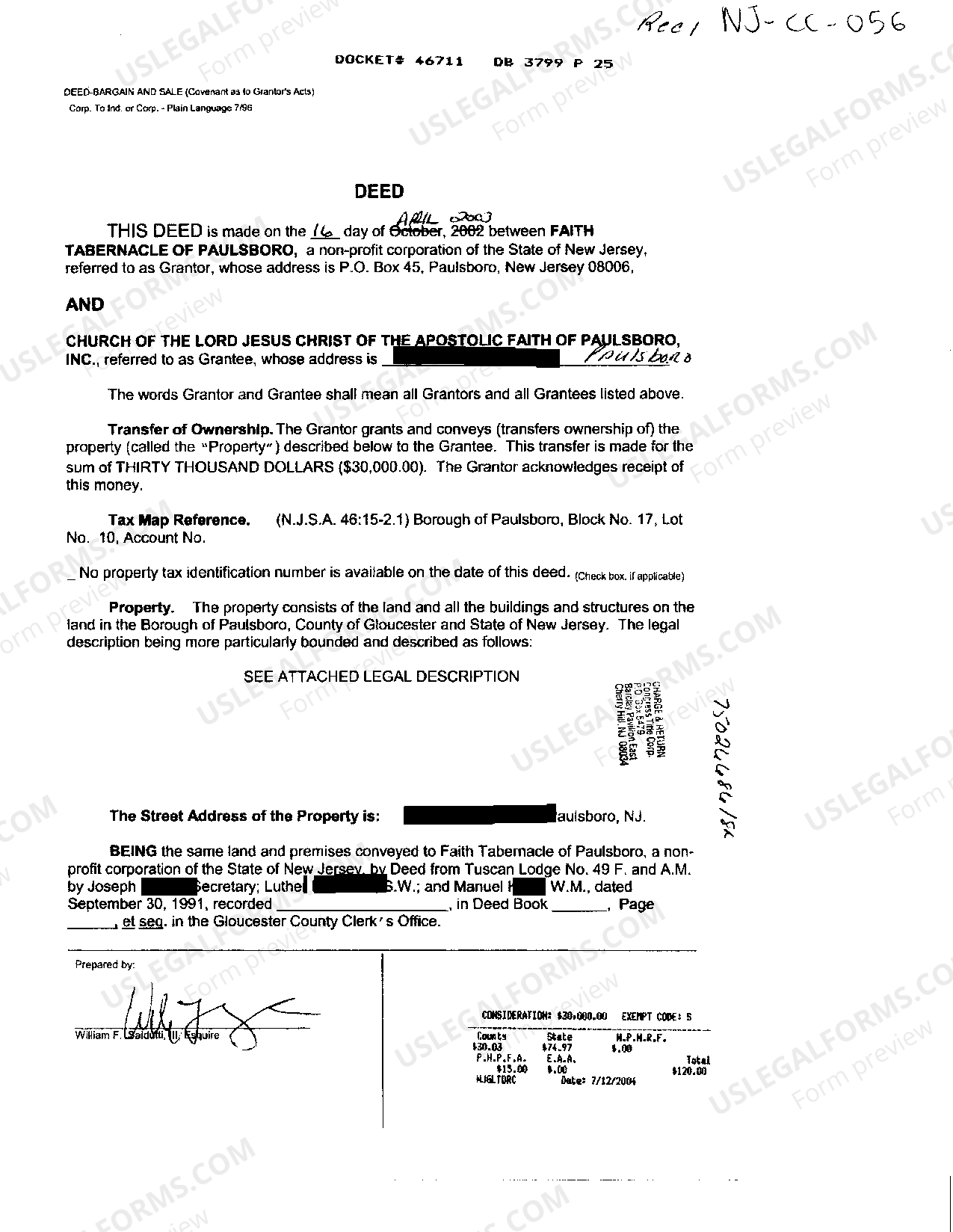 New Jersey Deed Between Two Religious Institutions US Legal Forms