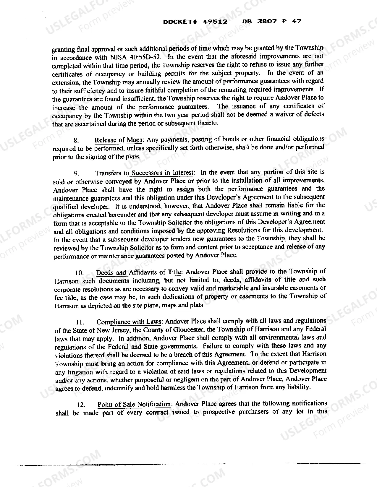 Preview Developer's Agreement with Town