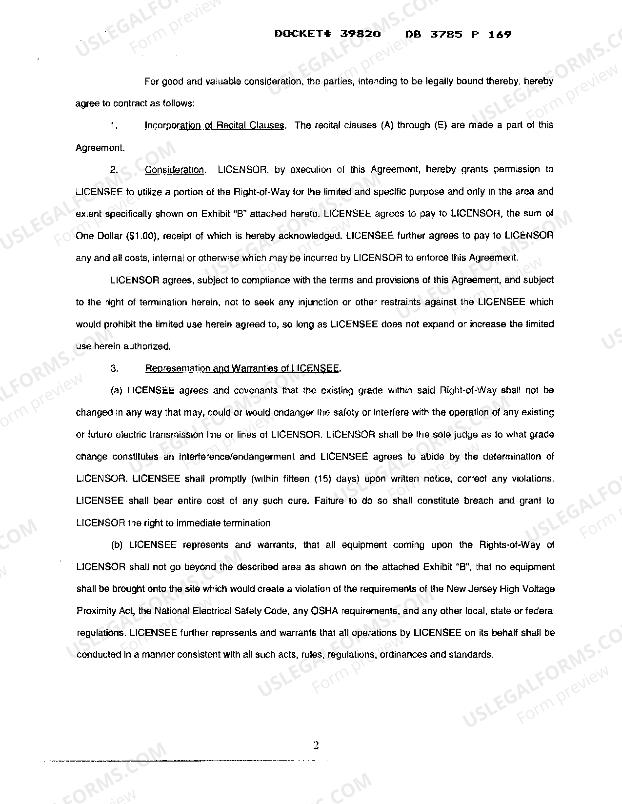 New Jersey License Agreement for Construction upon Portion of Right of