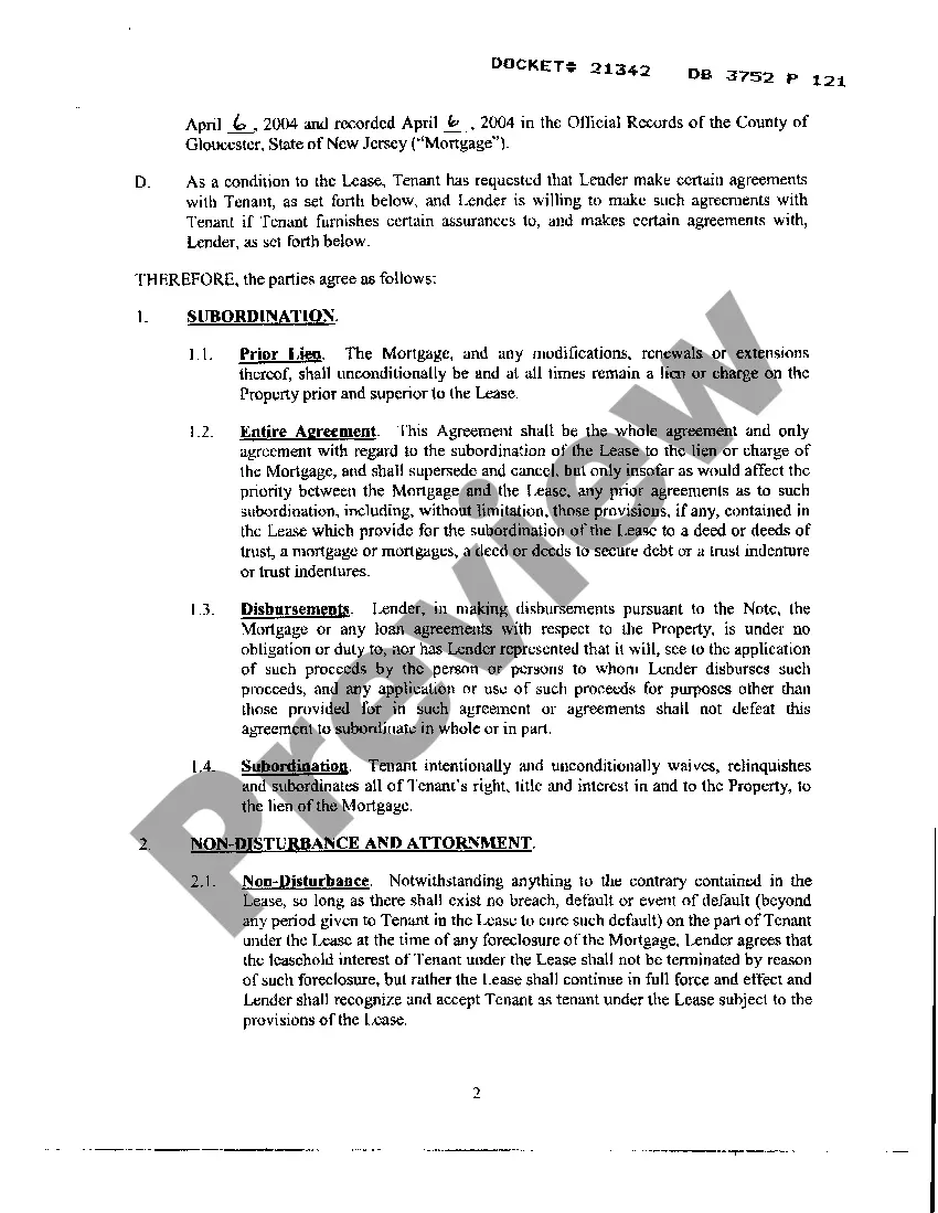 Preview A01 Subordination Agreement and Estoppel, Nondisturbance and Attornment Agreement - part 1