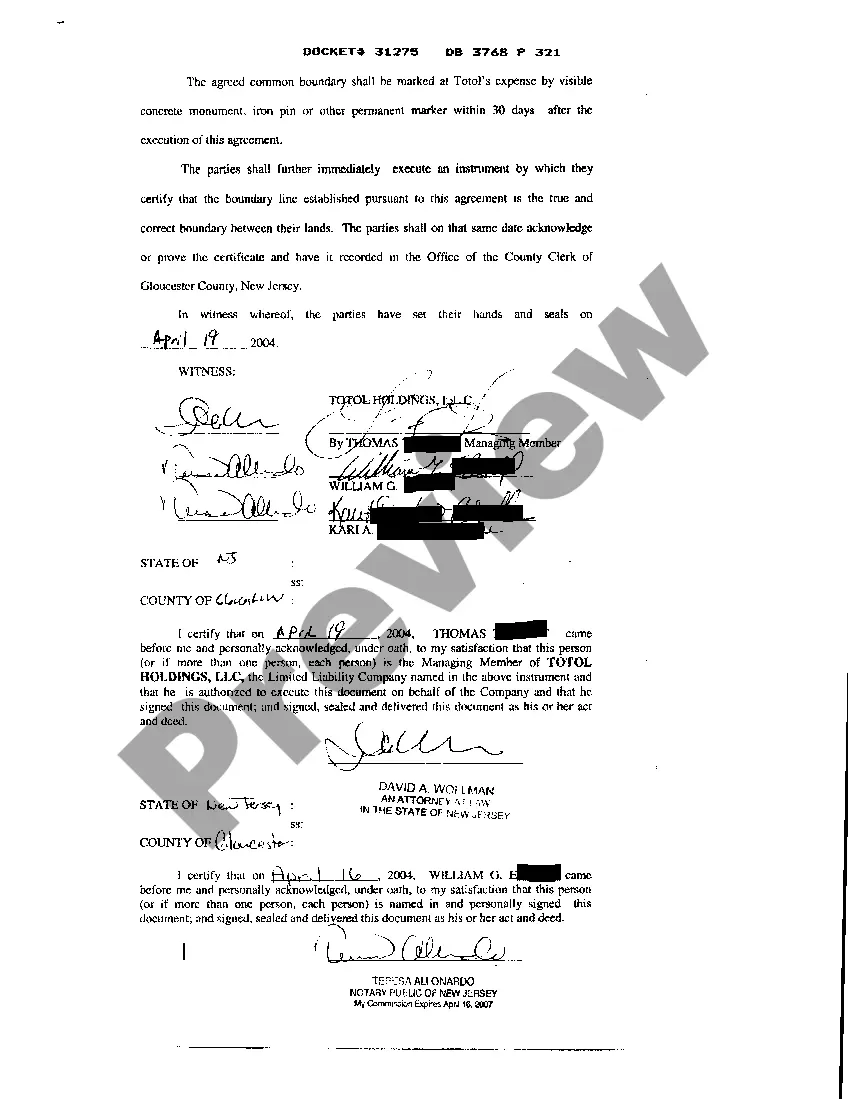Preview Agreement Fixing Boundary Line