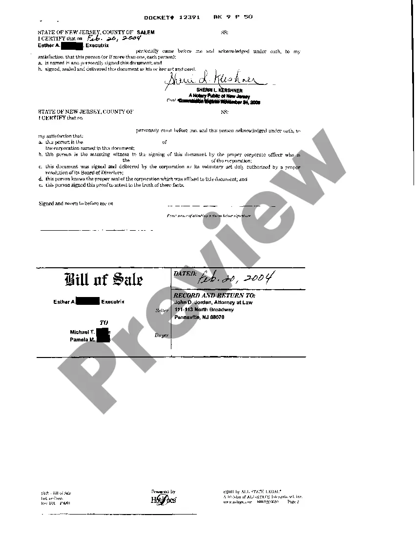 Preview Bill Of Sale for Improvements to Land Including Bungalow