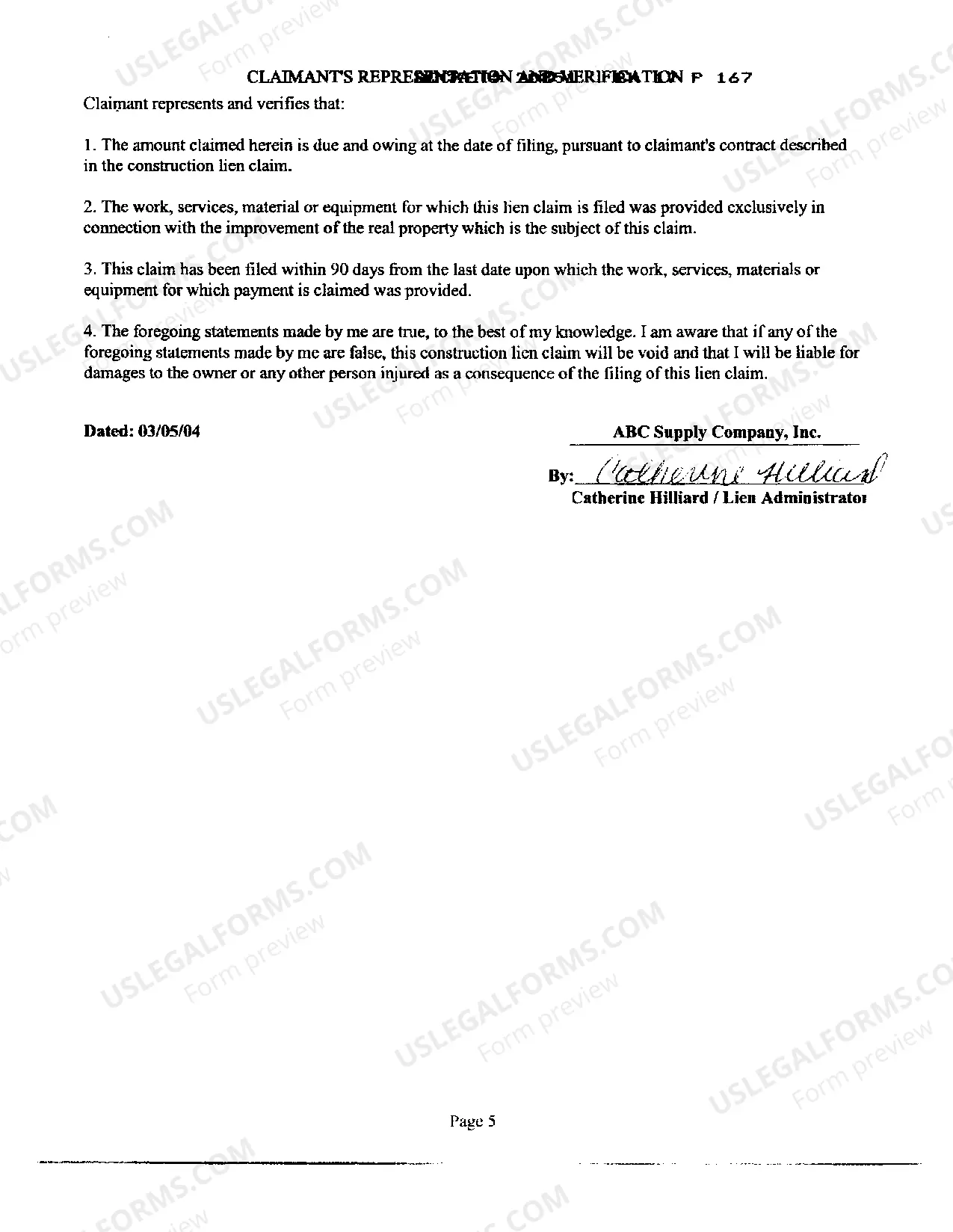 Preview Construction Lien Form