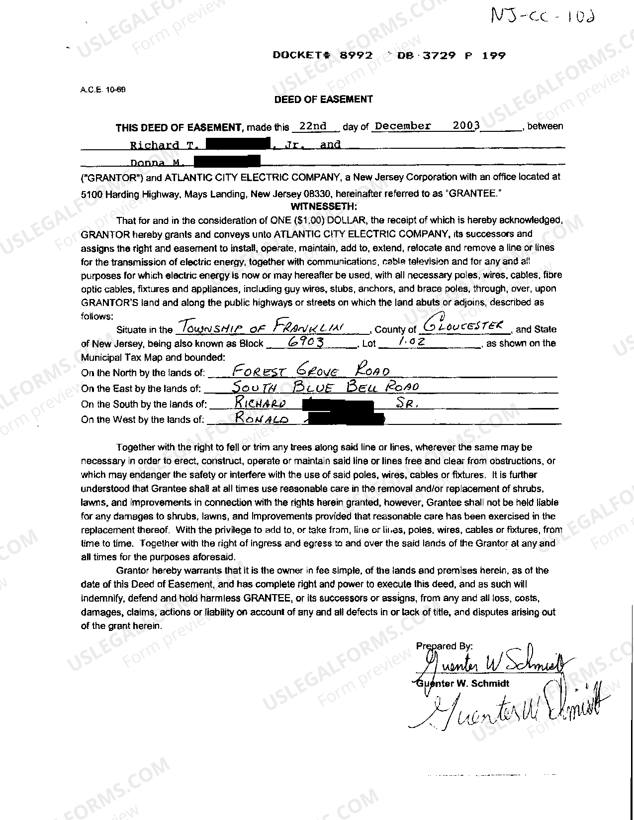 Paterson New Jersey Deed Of Easement regarding Utilities Easement