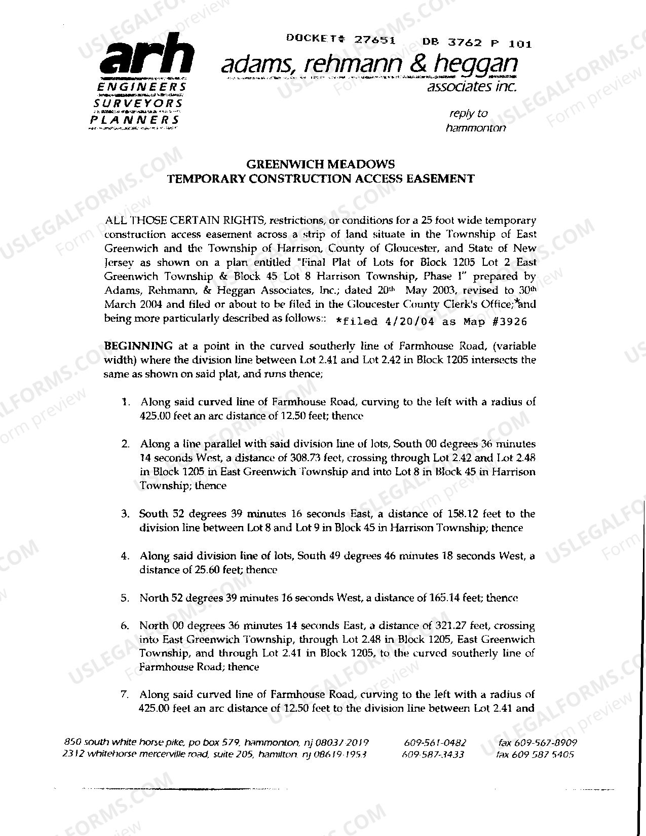 New Jersey Deed Of Easement regarding Temporary Construction Access