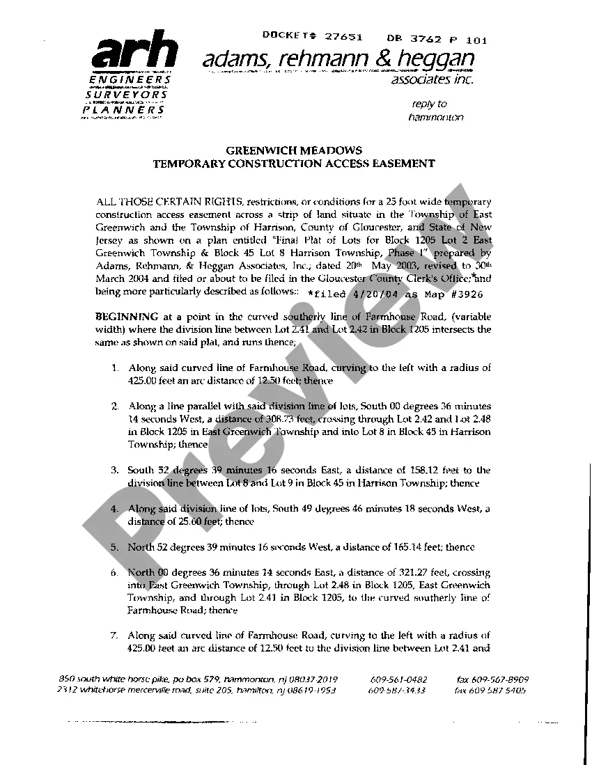 Preview Deed Of Easement regarding Temporary Construction Access