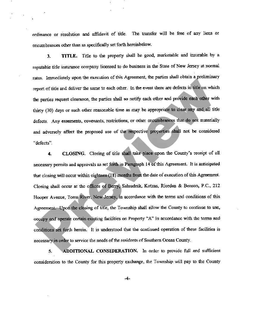 Preview Property Exchange Agreement