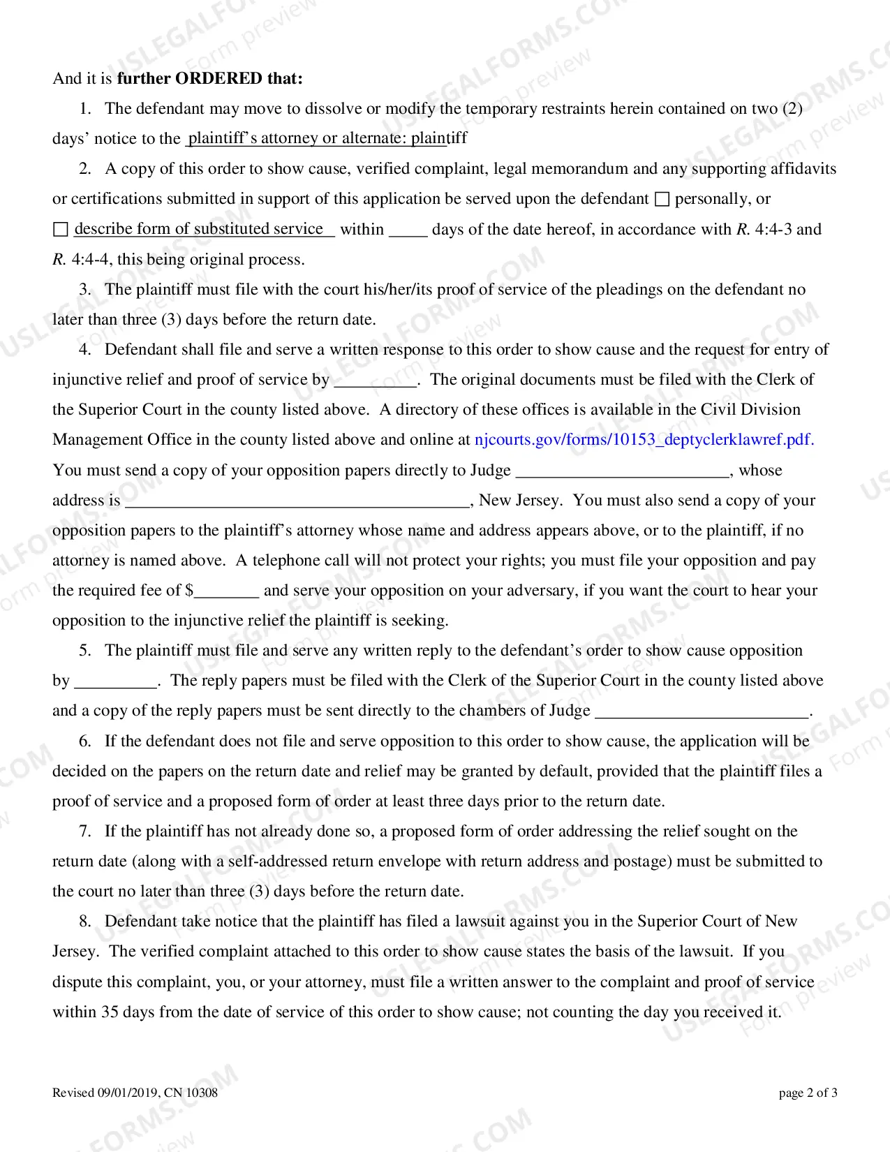 Preview Civil Action Order To Show Cause With Temporary Restraints Pursuant To Rule 4:52