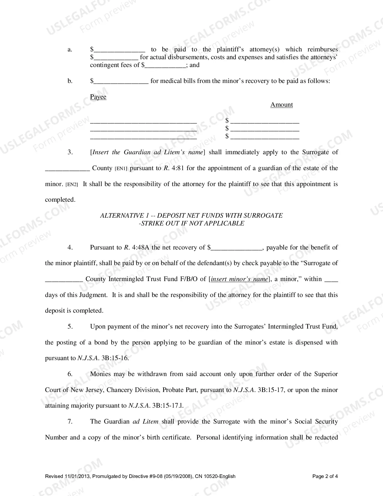 Preview Order Entering Judgment And Directing Deposit Of Funds