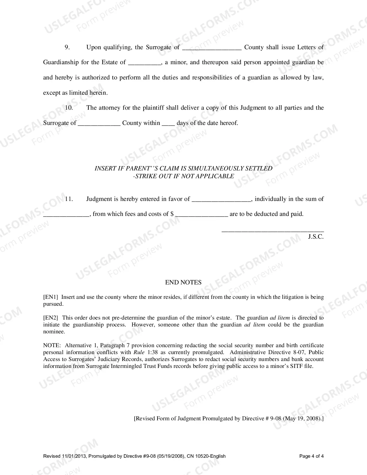 Preview Order Entering Judgment And Directing Deposit Of Funds