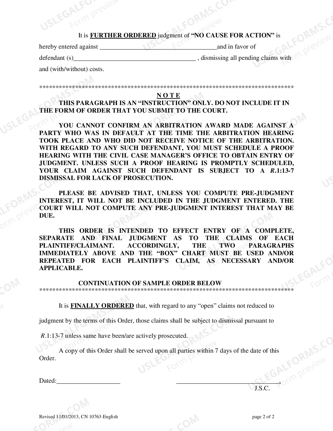 Preview Uniform Order Confirming Arbitration Award and Entering Judgment
