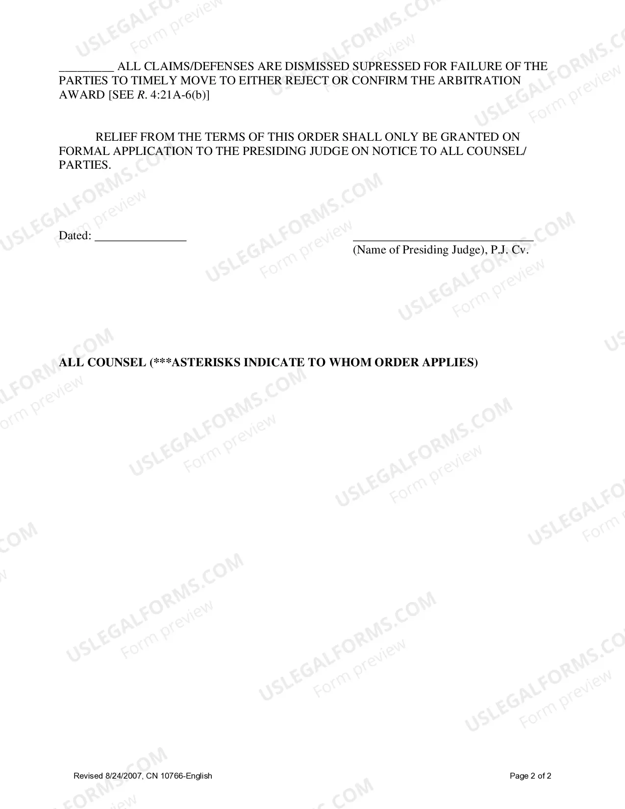 Preview Order Of Dismissal / Suppression