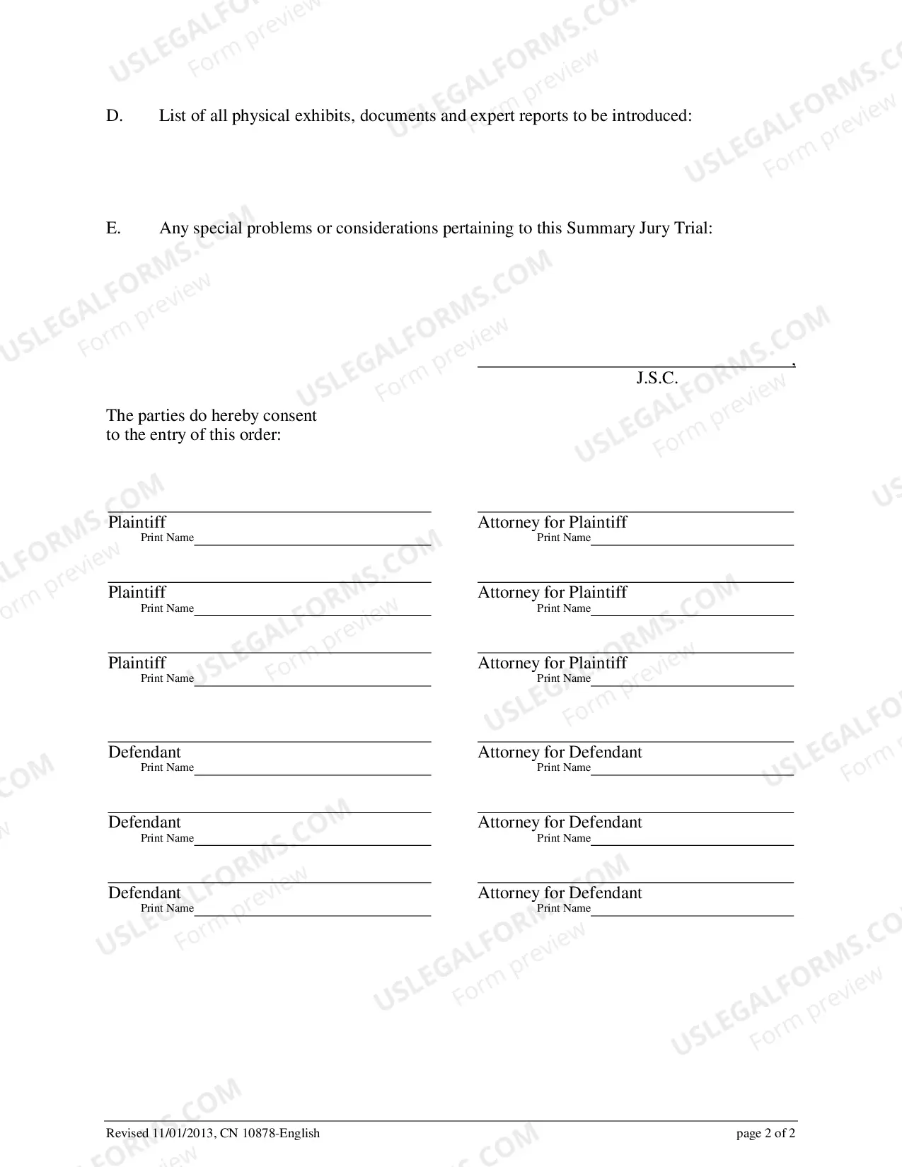 Preview Civil Action Order For Summary Jury Trial