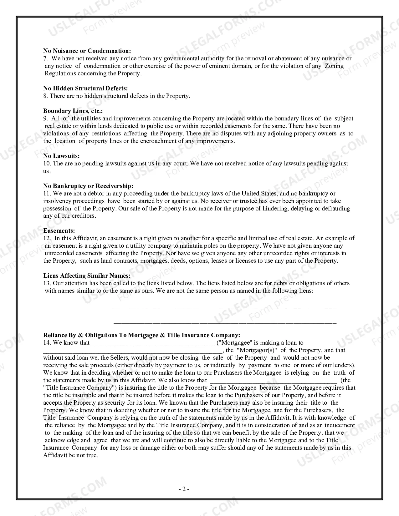 Preview Owner's or Seller's Affidavit of No Liens