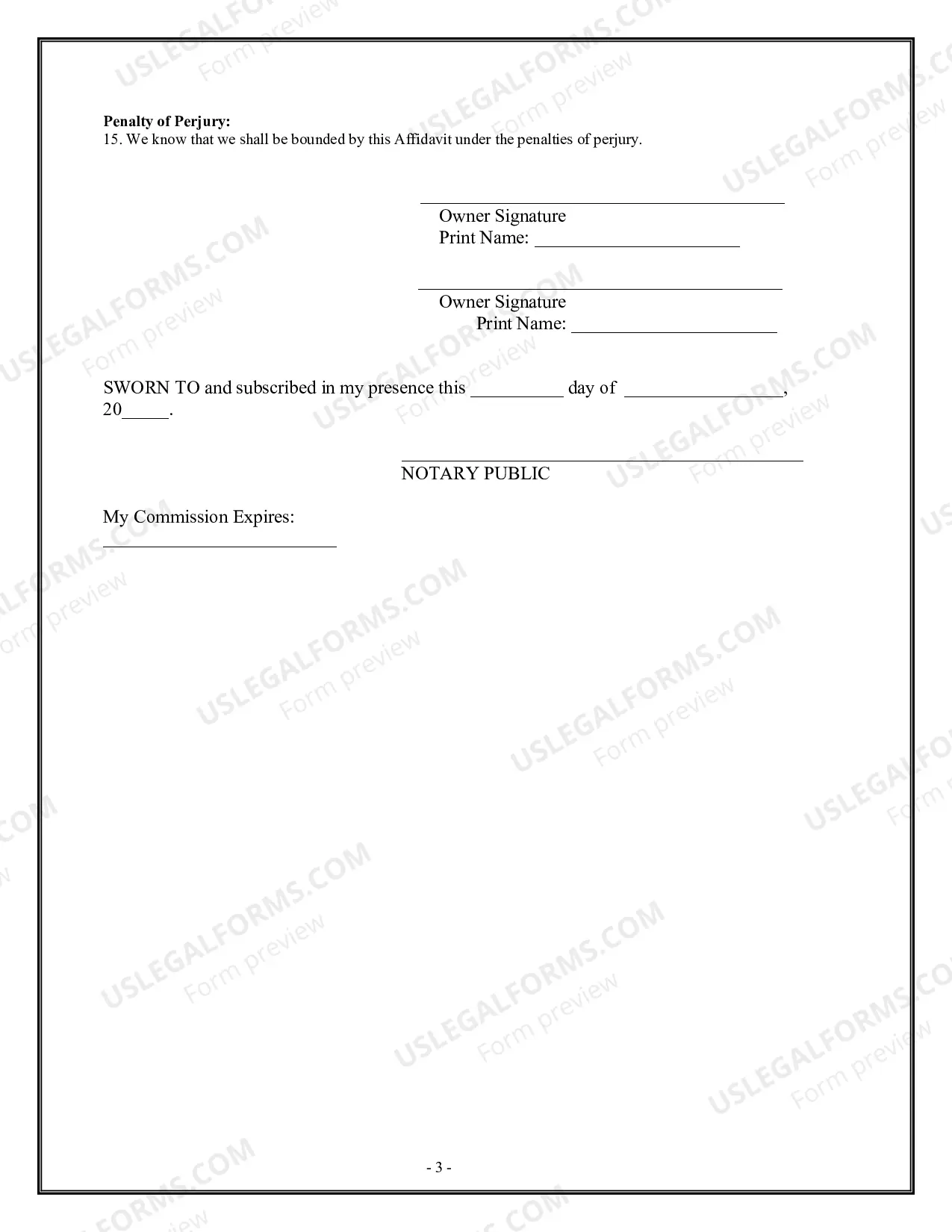 Preview Owner's or Seller's Affidavit of No Liens