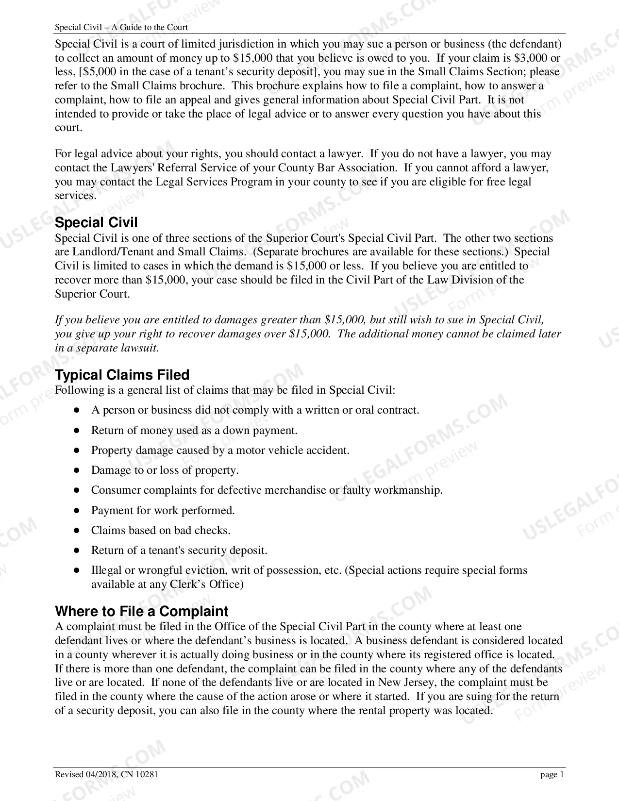 Preview Special Civil A Guide To The Court Superior Court Of New Jersey Law Division Special Civil Part