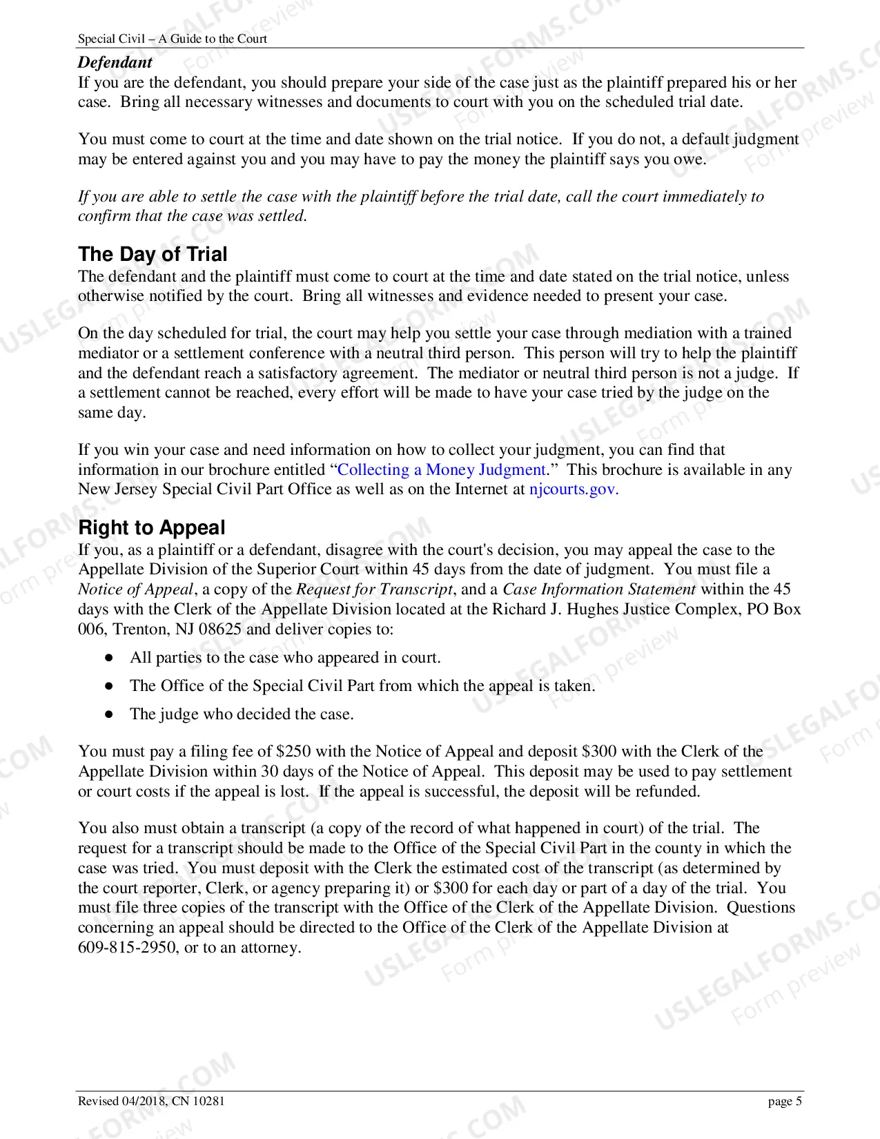 Preview Special Civil A Guide To The Court Superior Court Of New Jersey Law Division Special Civil Part