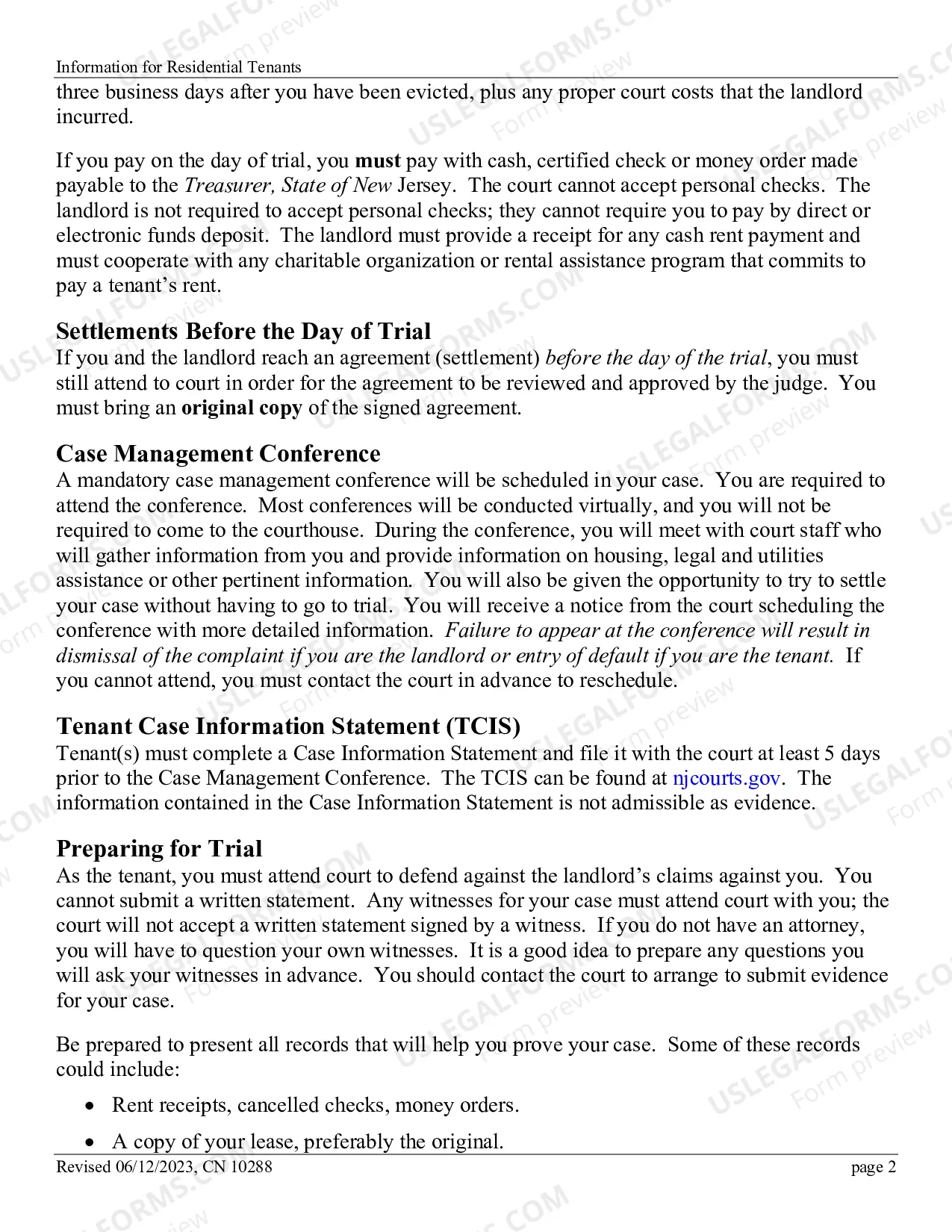 Preview Information For Tenants Superior Court Of New Jersey Law Division Special Civil Part Landlord/Tenant Section