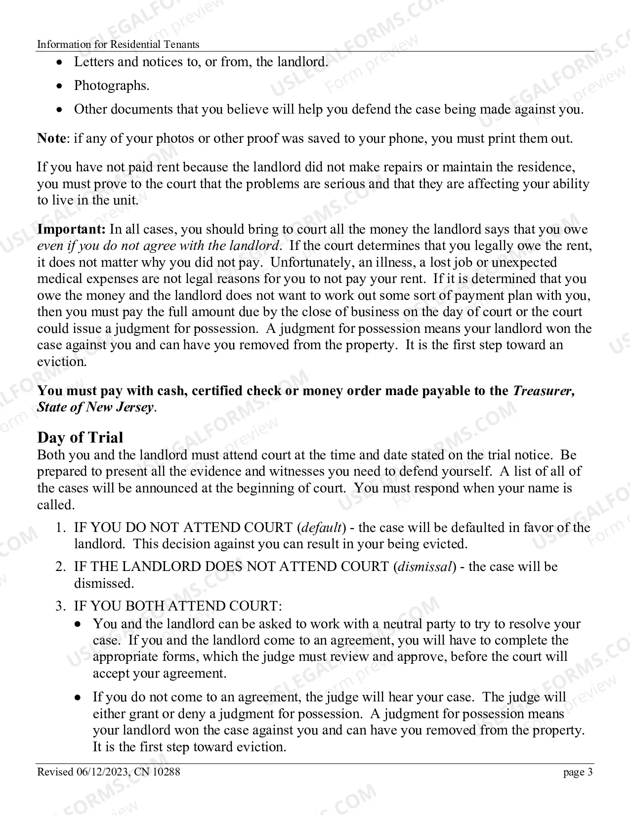Preview Information For Tenants Superior Court Of New Jersey Law Division Special Civil Part Landlord/Tenant Section