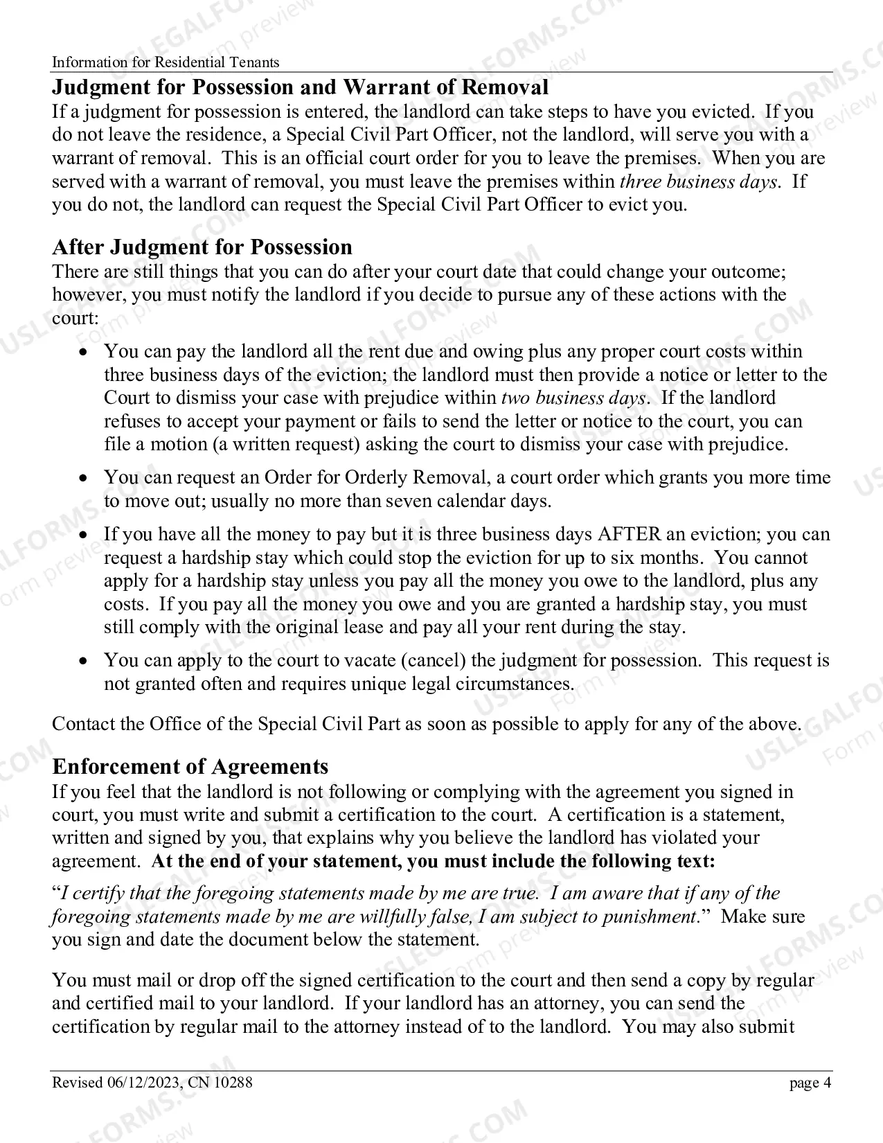 Preview Information For Tenants Superior Court Of New Jersey Law Division Special Civil Part Landlord/Tenant Section