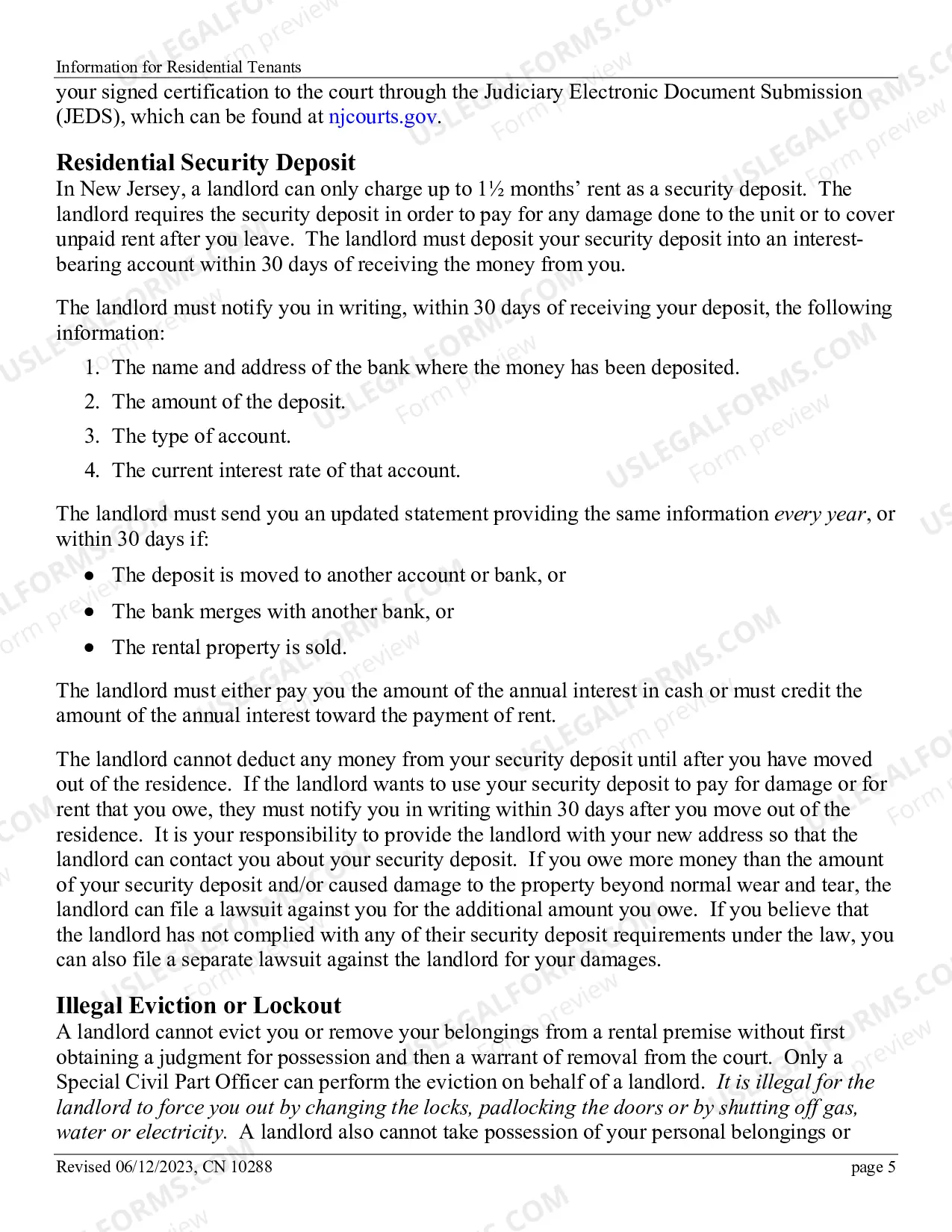 Preview Information For Tenants Superior Court Of New Jersey Law Division Special Civil Part Landlord/Tenant Section