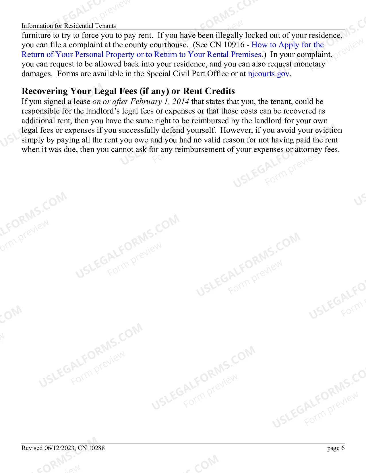 Preview Information For Tenants Superior Court Of New Jersey Law Division Special Civil Part Landlord/Tenant Section