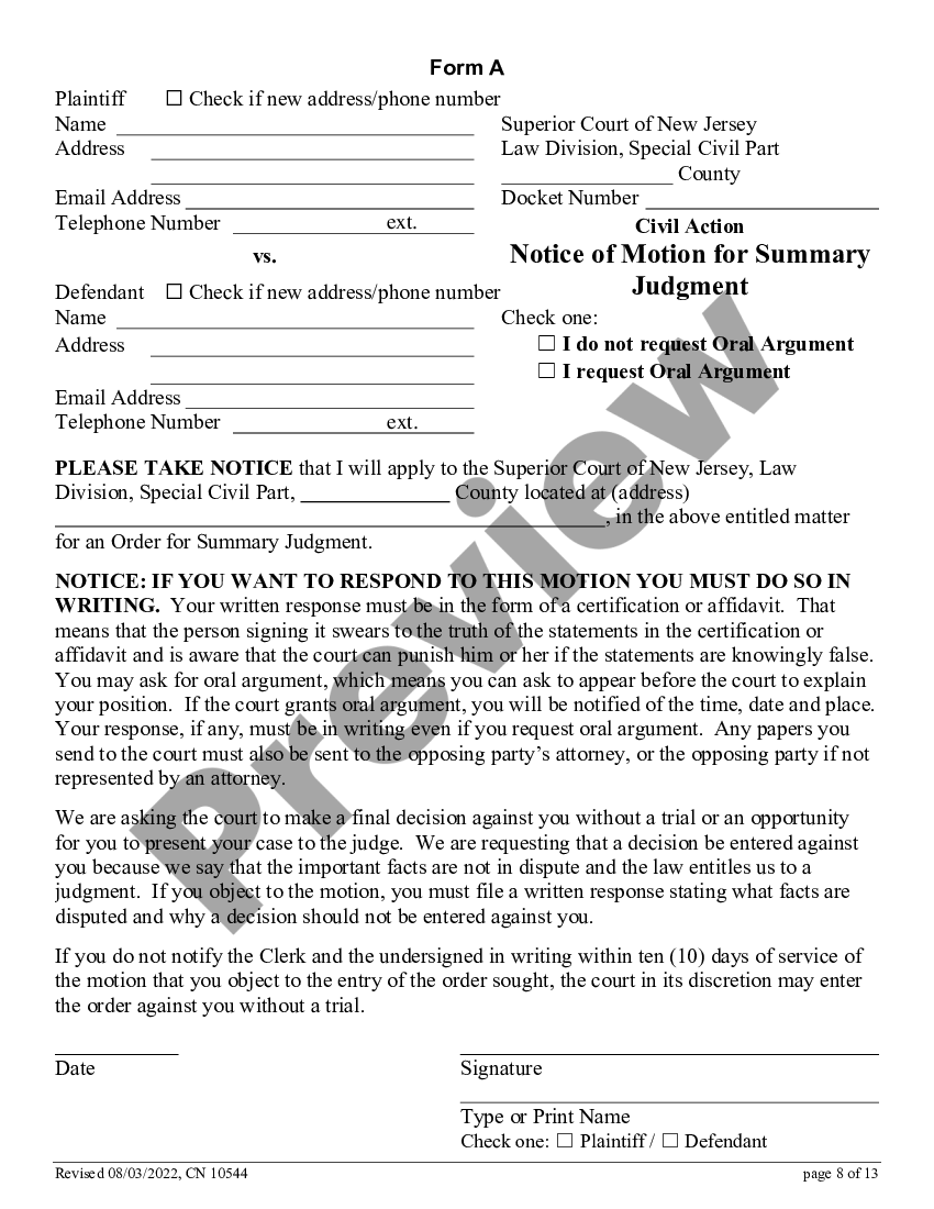 New Jersey How To Request A Judgment Or Dismissal Without A Trial