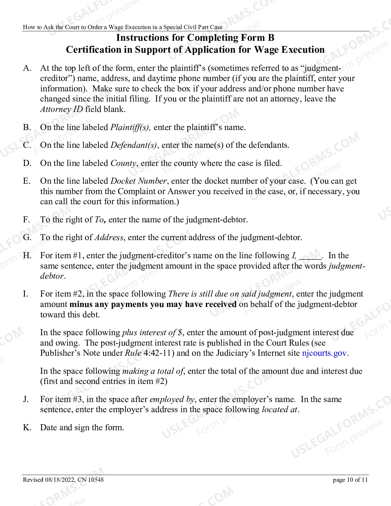 Preview How to Ask the Court to Order a Wage Execution in a Special Civil Part Case