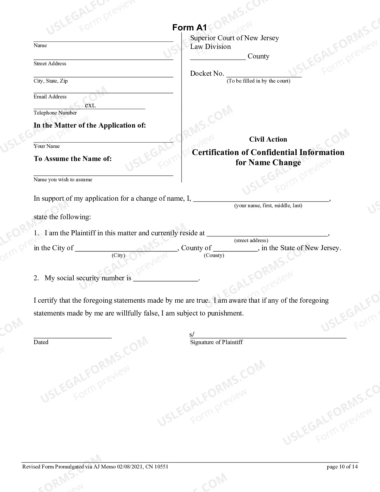 Preview How To Ask The Court To Change Your Name (Superior Court Of New Jersey - Law Division - Civil Part)