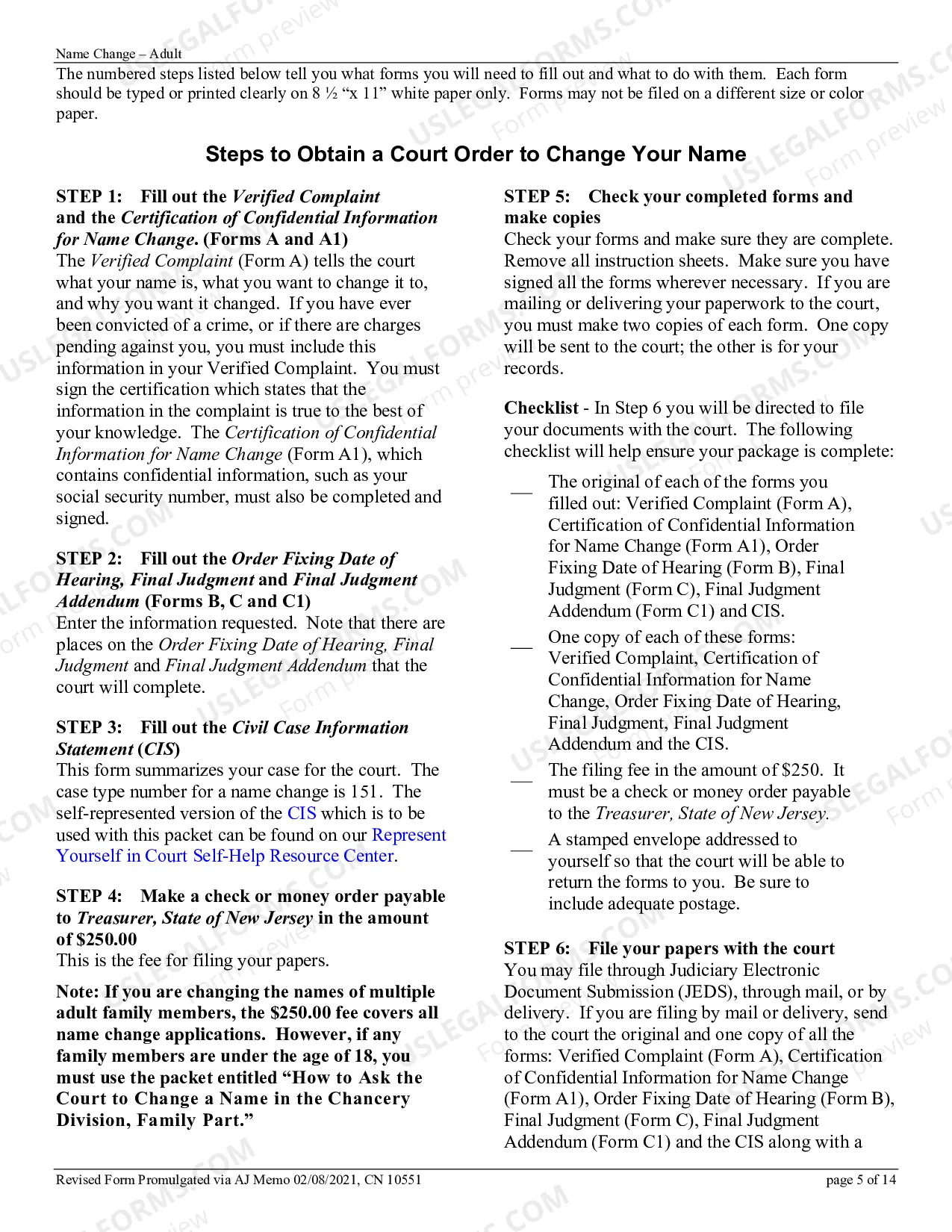 Preview How To Ask The Court To Change Your Name (Superior Court Of New Jersey - Law Division - Civil Part)