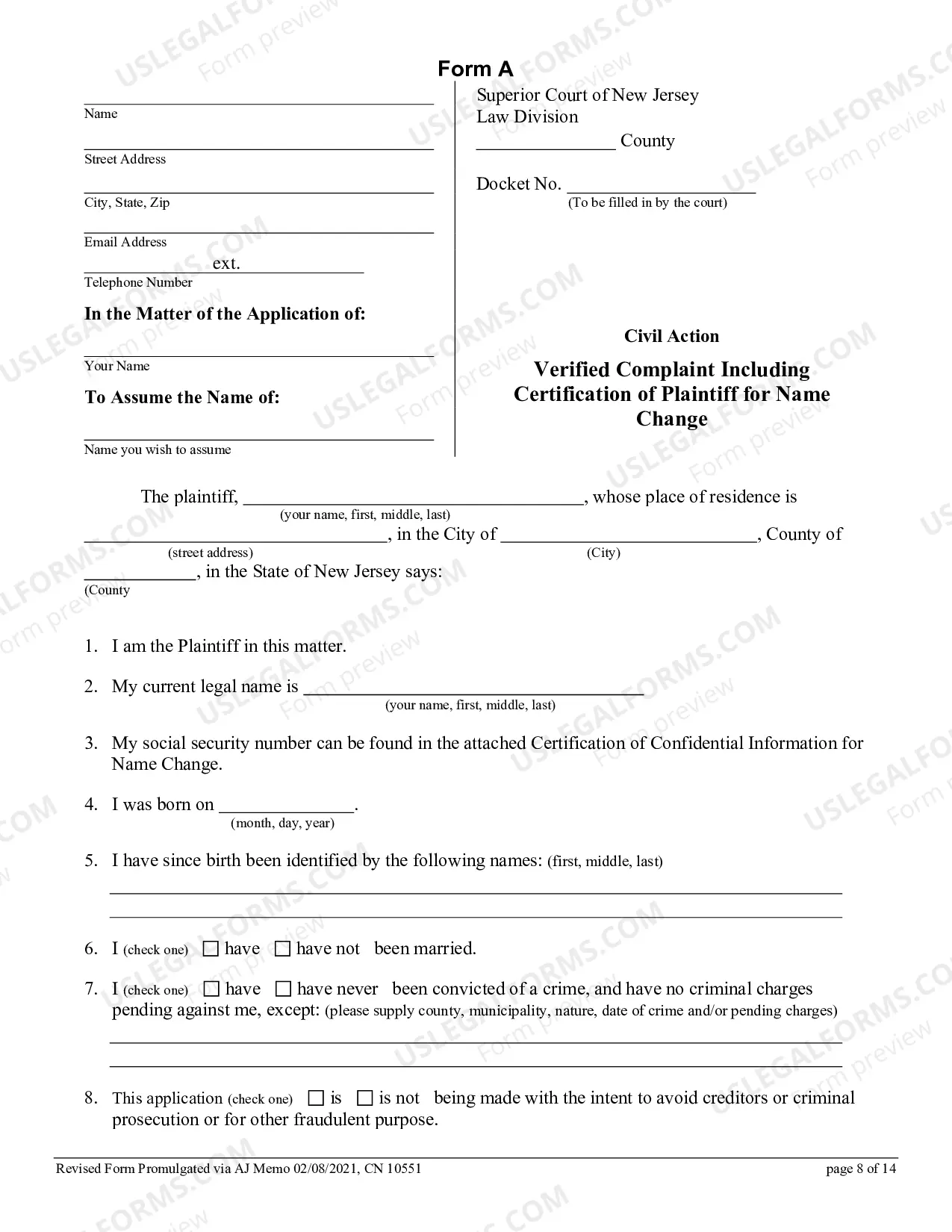 Preview How To Ask The Court To Change Your Name (Superior Court Of New Jersey - Law Division - Civil Part)