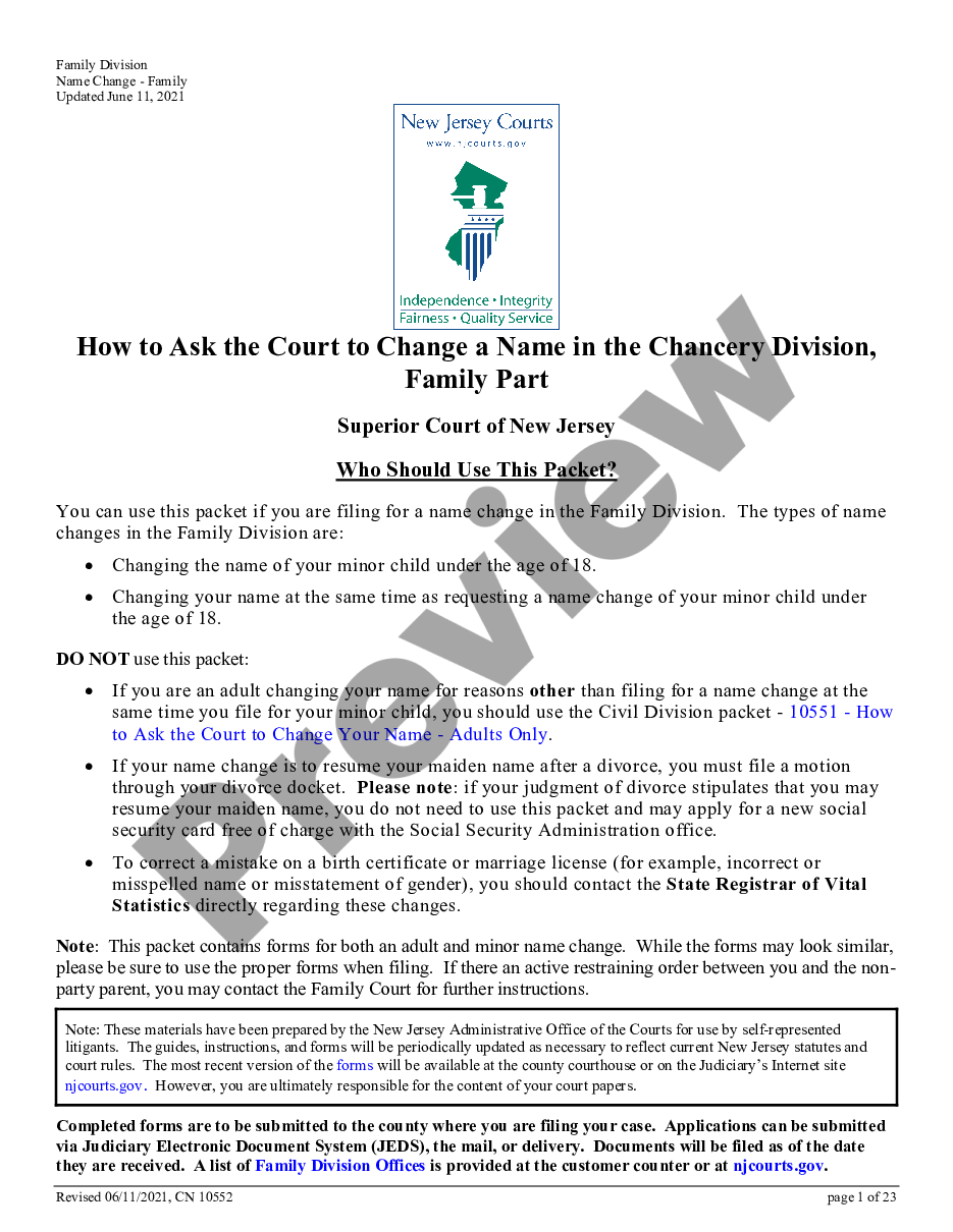 New Jersey How To Ask The Court To Change The Name Of Your Minor Child  Under The Age Of 18 - Nj Change Minor | US Legal Forms