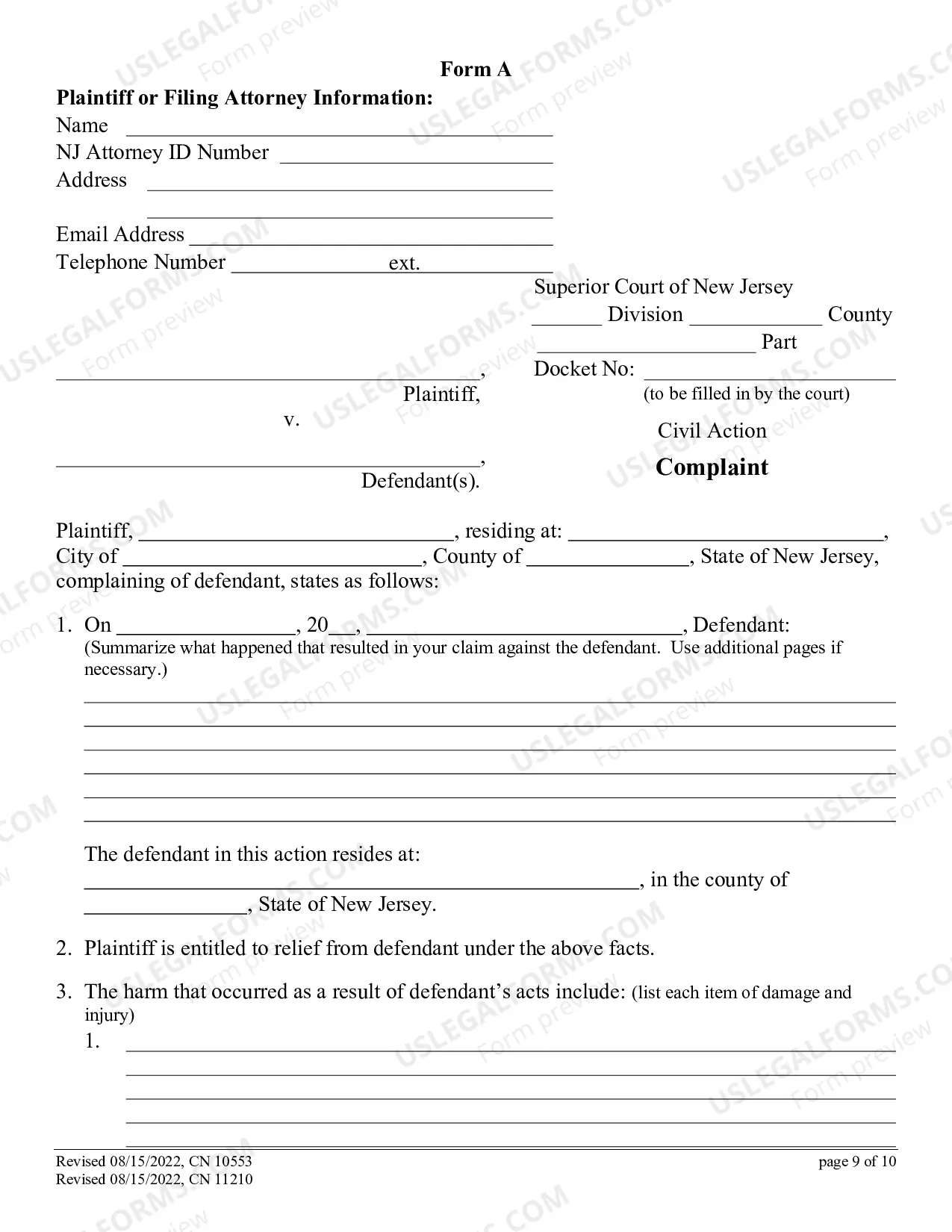 Preview How to File a Complaint in the Superior Court of New Jersey - Law Division - Civil Part
