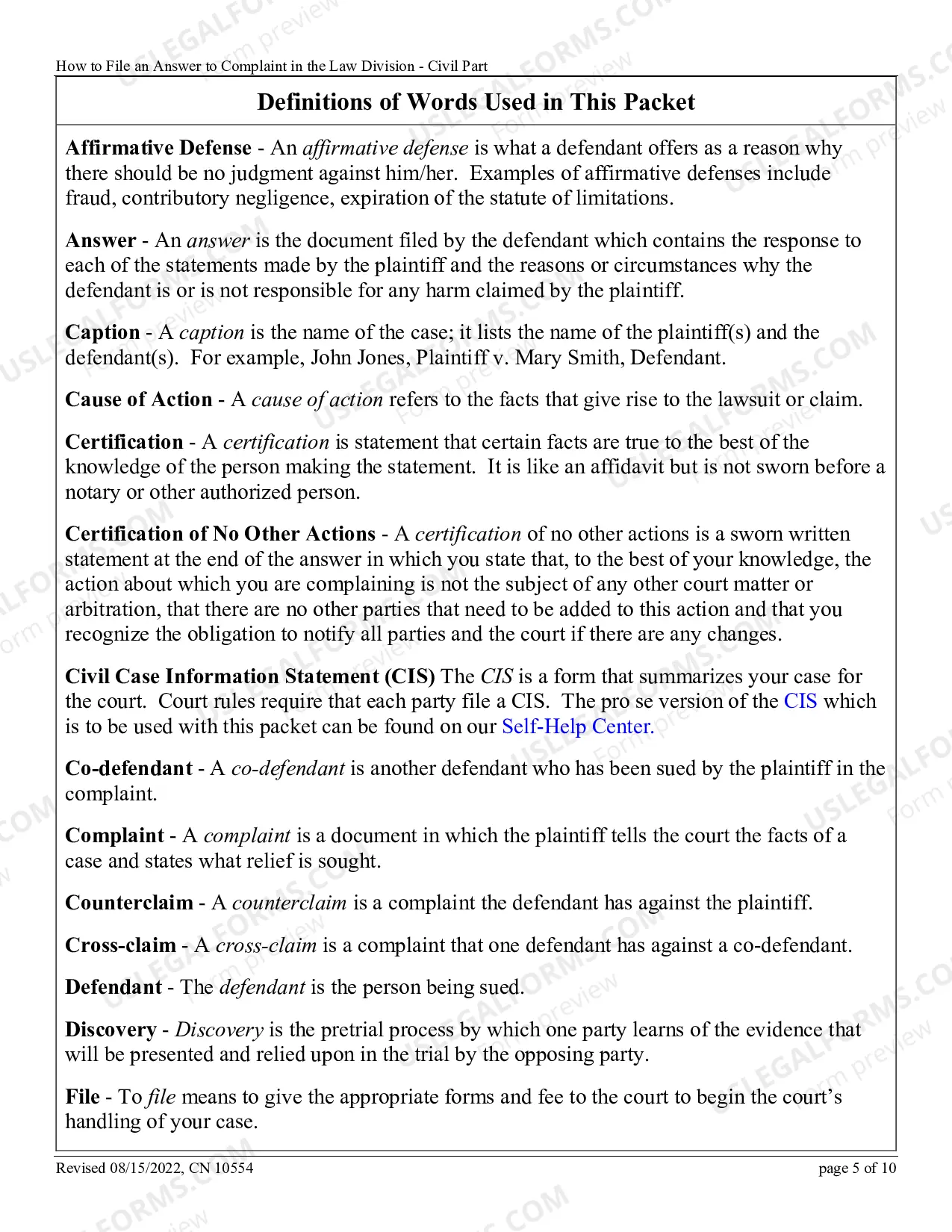 Preview How to File an Answer to a Complaint in the Superior Court of New Jersey - Law Division - Civil Part
