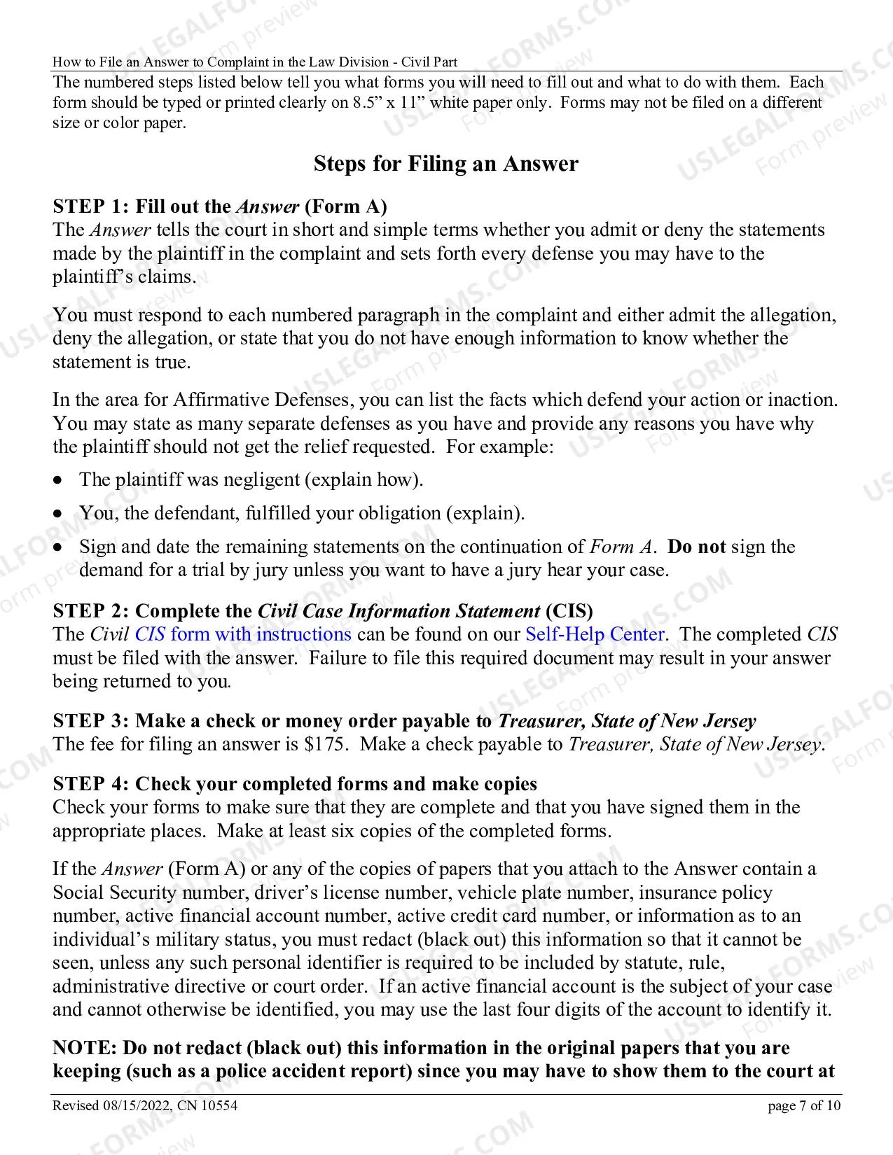 Preview How to File an Answer to a Complaint in the Superior Court of New Jersey - Law Division - Civil Part