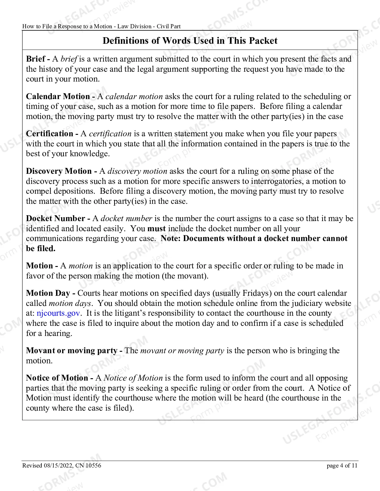 Preview How to File a Response to a Motion in the Superior Court of New Jersey - Law Division - Civil Part