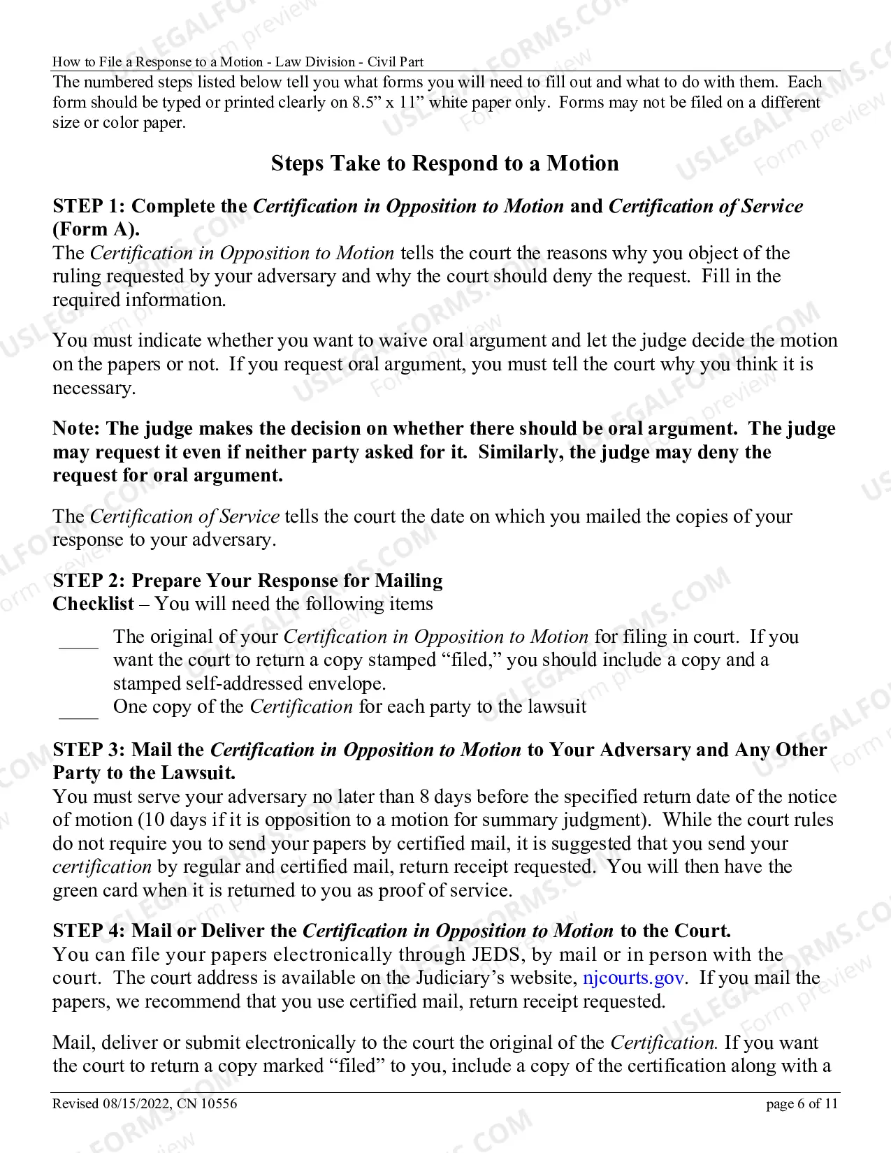 Preview How to File a Response to a Motion in the Superior Court of New Jersey - Law Division - Civil Part