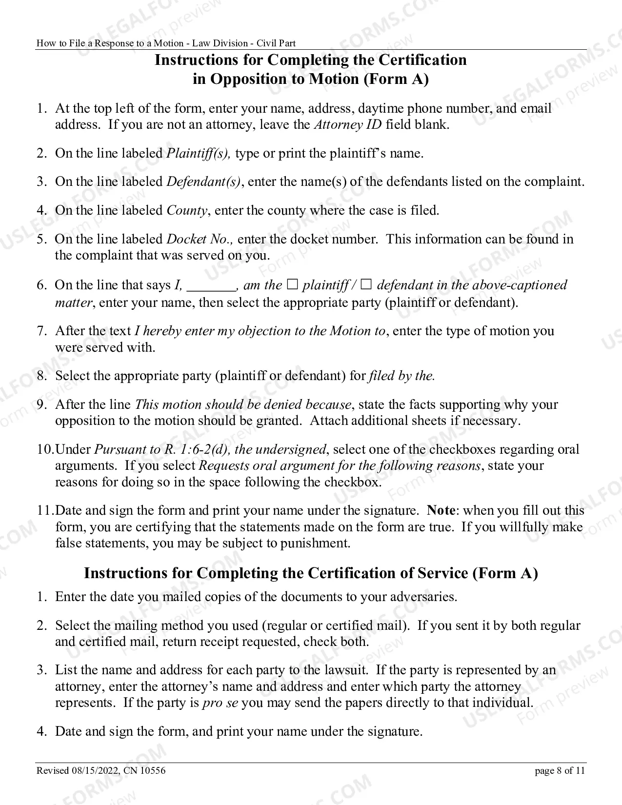 Preview How to File a Response to a Motion in the Superior Court of New Jersey - Law Division - Civil Part