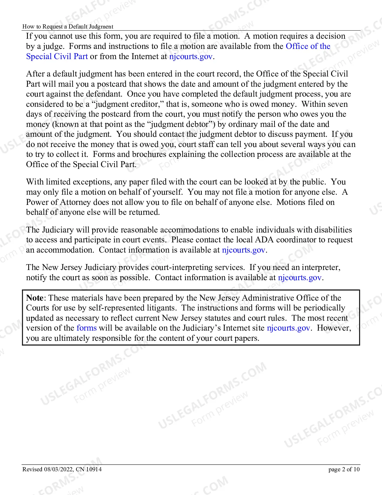 Preview How to Request a Default Judgment in the Superior Court of New Jersey - Special Civil Part (Small Claims and Regular Special Civil Part Cases)