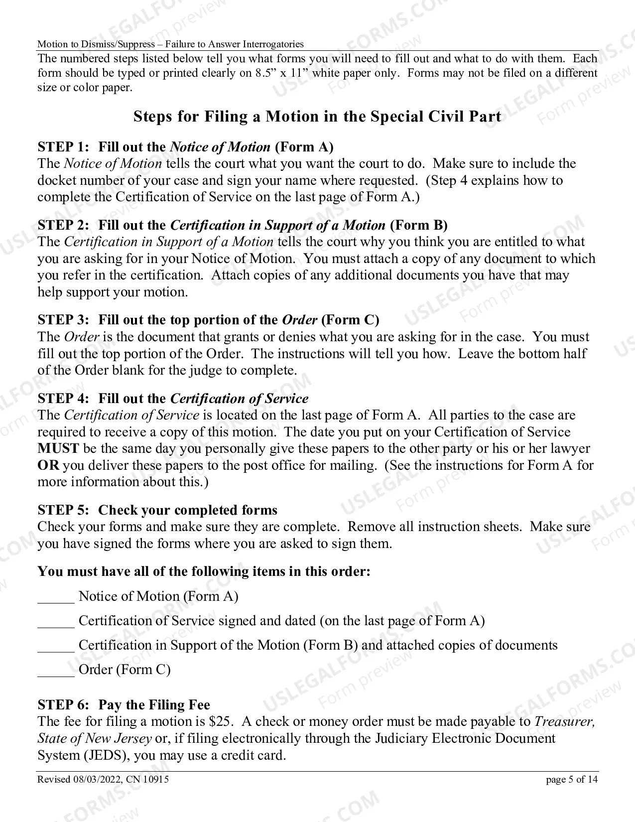 Preview How to File a Motion to Dismiss the Complaint or to Strike the Answer for Failure to Answer Interrogatories in the Special Civil Part