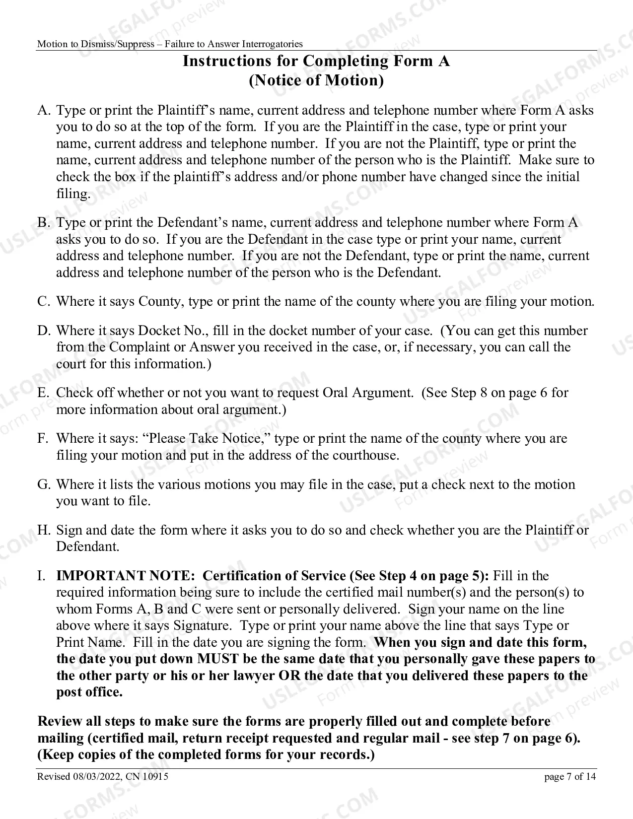 Preview How to File a Motion to Dismiss the Complaint or to Strike the Answer for Failure to Answer Interrogatories in the Special Civil Part